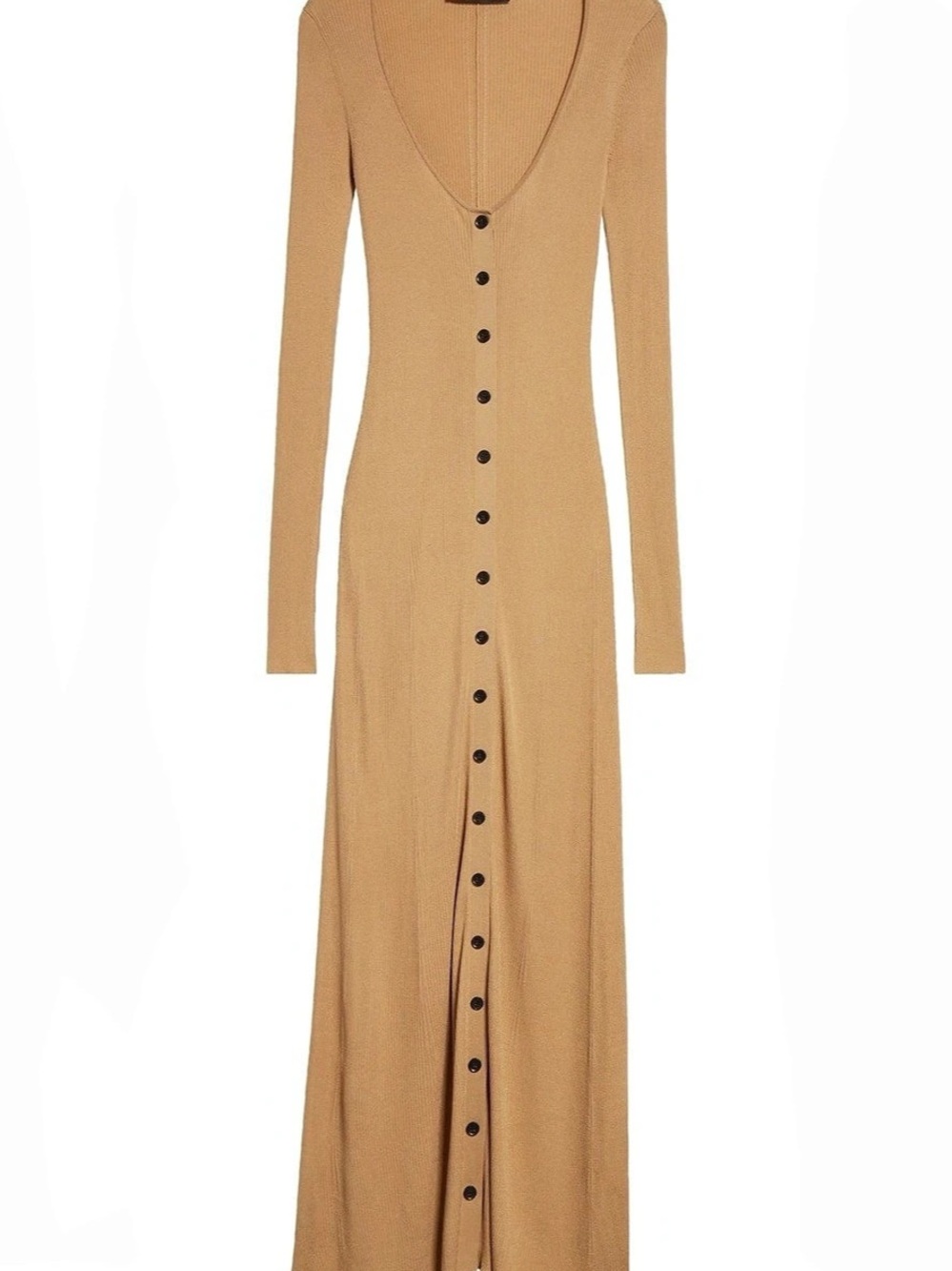 Proenza Shoulder Ribbed Button-Front Maxi Dress. Ribbed Button-Front Brown Maxi